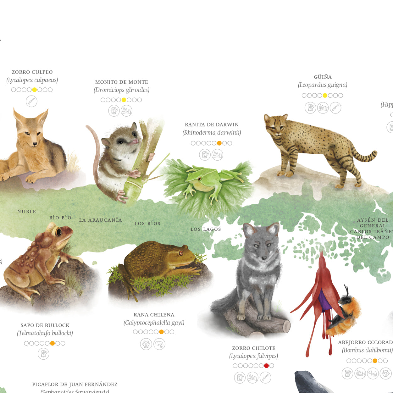 Mapa especies nativas de Chile con problemas de conservación