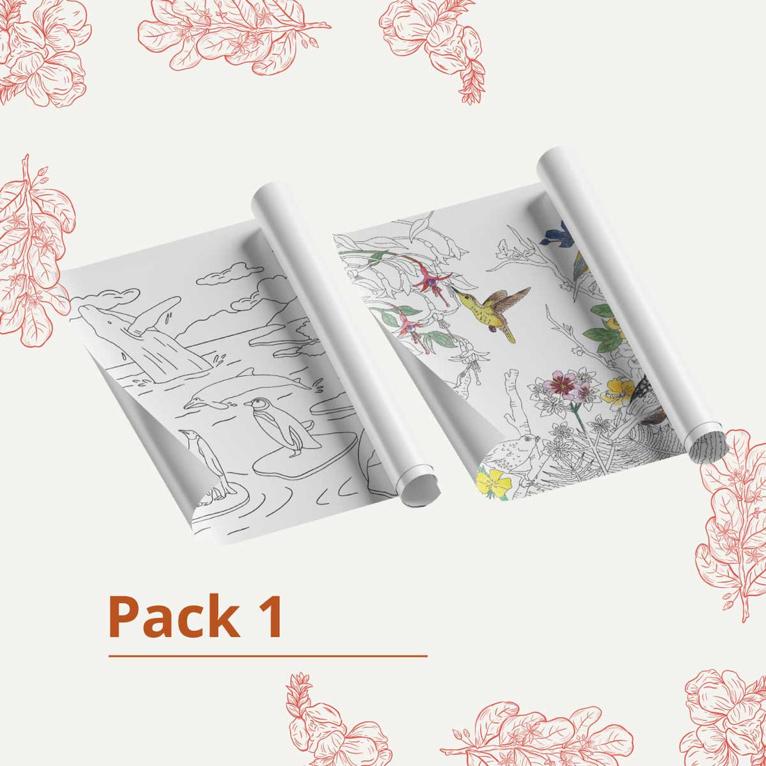 Pack 1: Coloring roll Pinta tu Patagonia + Flores y Aves de Chile